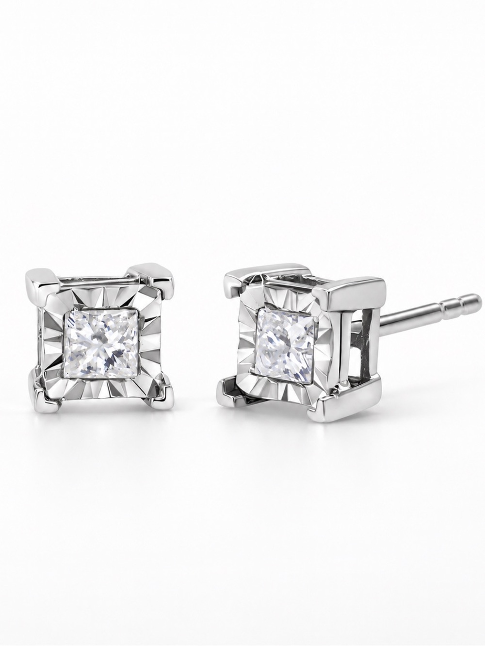 Natural Princess Diamond Stud Earrings 0.33 CTTW 925 Sterling Silver H-I Miracle